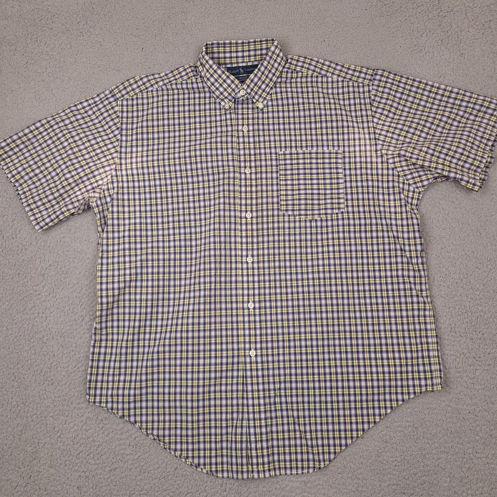 Ralph Lauren Shirt Mens Large Blue Yellow Plaid Button Down Blake Short Sleeve
